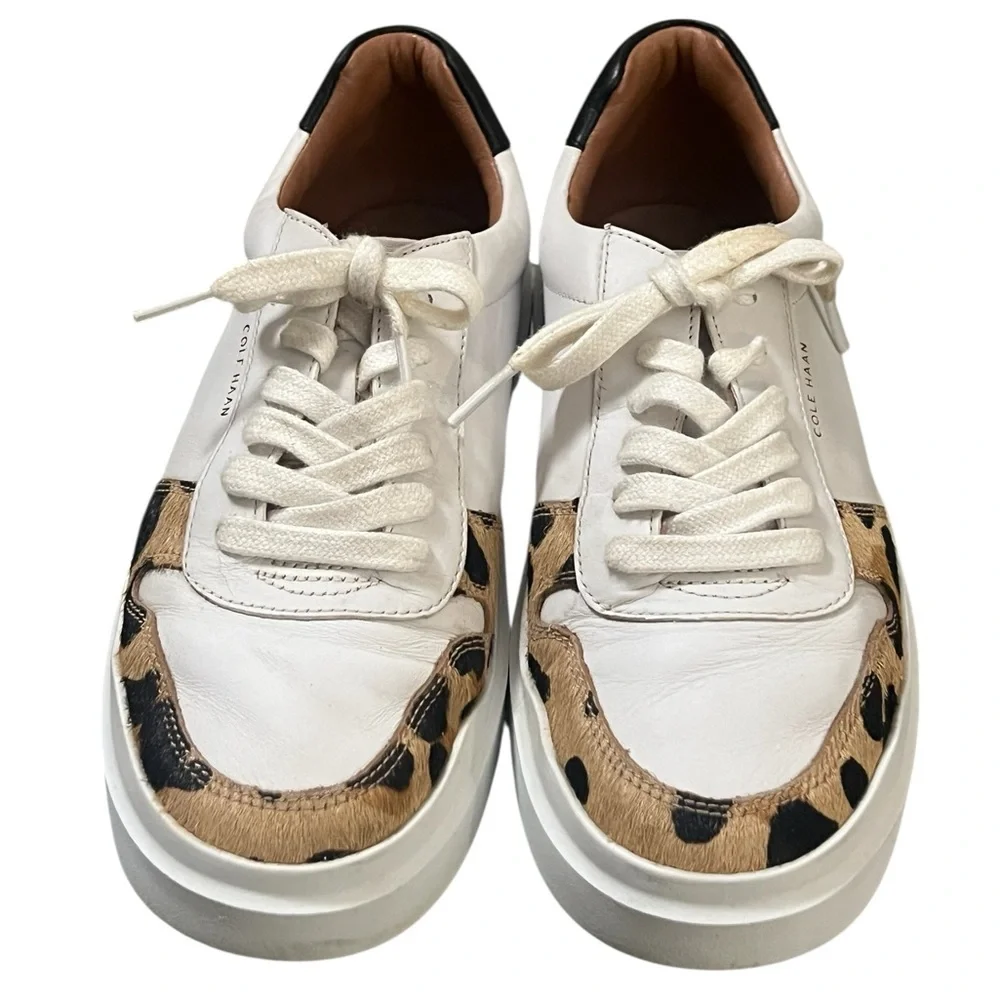 Cole Haan Grandpro rally court sneakers in white leather and jaguar calf hair - Picture 3 of 9